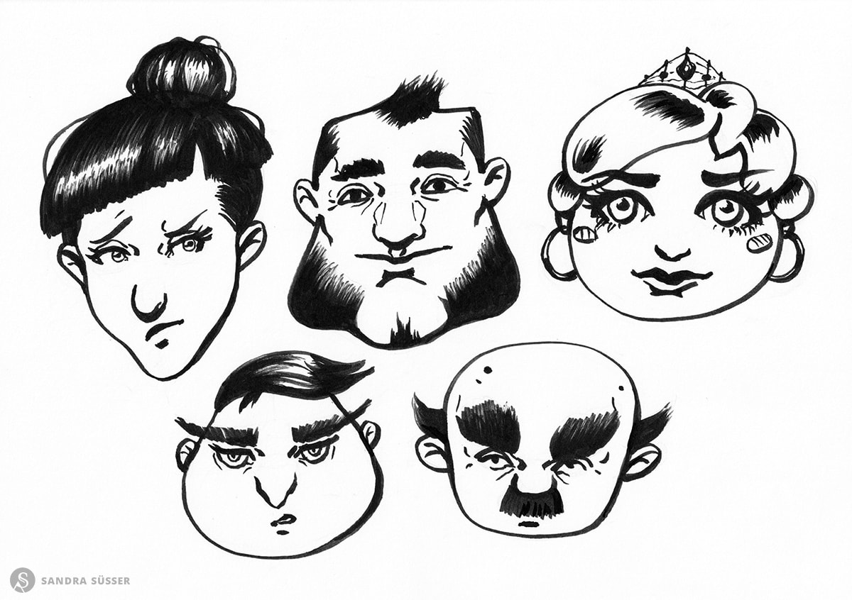 cartoonyportraitzeichnung_zeichnenlernenmitdersmethode_sandrasuesser_v5 Comic Porträt Zeichnungen