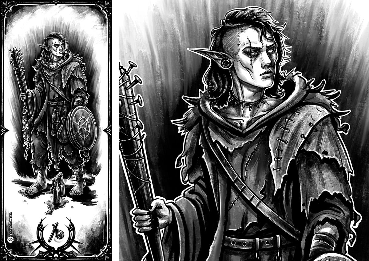 Fantasy-Charakter-Illustration Bettler mit Close-Up Fantasy-Charakter-Illustration Bettler mit Close-Up
